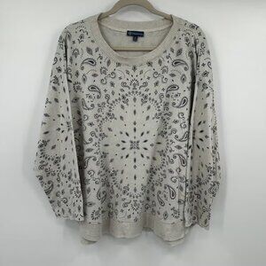 Democracy Bandana Print Crew Neck Long Sleeve Sweatshirt Top Women 2X Beige